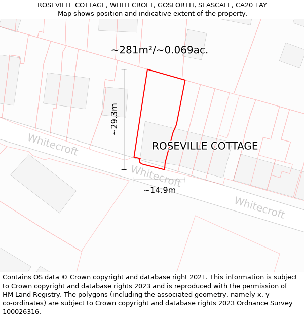 ROSEVILLE COTTAGE, WHITECROFT, GOSFORTH, SEASCALE, CA20 1AY: Plot and title map