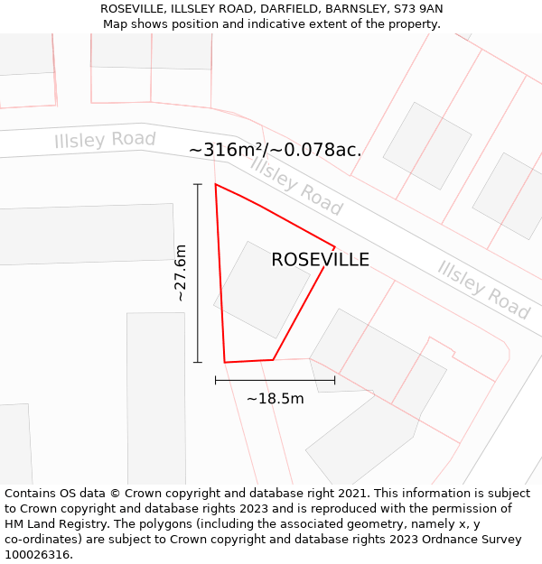 ROSEVILLE, ILLSLEY ROAD, DARFIELD, BARNSLEY, S73 9AN: Plot and title map