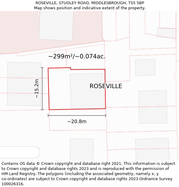 ROSEVILLE, STUDLEY ROAD, MIDDLESBROUGH, TS5 5BP: Plot and title map