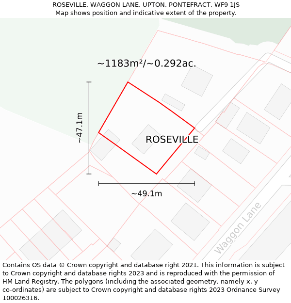 ROSEVILLE, WAGGON LANE, UPTON, PONTEFRACT, WF9 1JS: Plot and title map