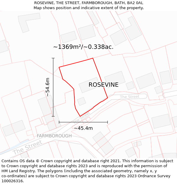 ROSEVINE, THE STREET, FARMBOROUGH, BATH, BA2 0AL: Plot and title map