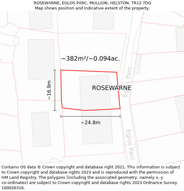 ROSEWARNE, EGLOS PARC, MULLION, HELSTON, TR12 7DG: Plot and title map