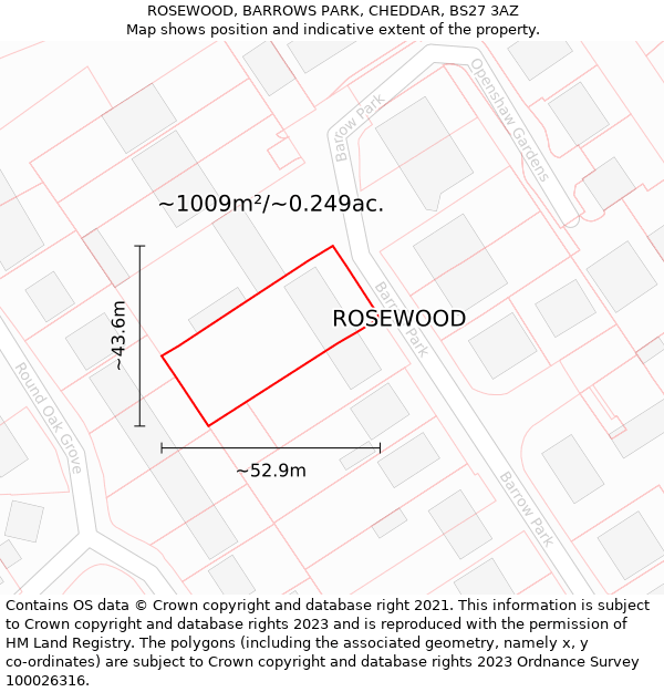 ROSEWOOD, BARROWS PARK, CHEDDAR, BS27 3AZ: Plot and title map