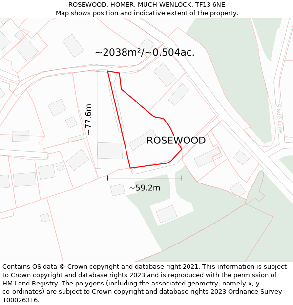 ROSEWOOD, HOMER, MUCH WENLOCK, TF13 6NE: Plot and title map