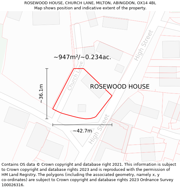 ROSEWOOD HOUSE, CHURCH LANE, MILTON, ABINGDON, OX14 4BL: Plot and title map