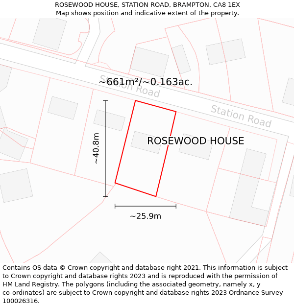 ROSEWOOD HOUSE, STATION ROAD, BRAMPTON, CA8 1EX: Plot and title map