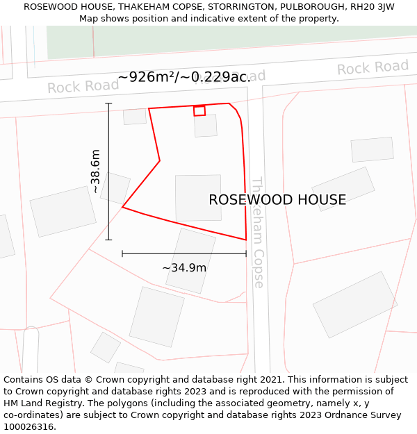 ROSEWOOD HOUSE, THAKEHAM COPSE, STORRINGTON, PULBOROUGH, RH20 3JW: Plot and title map