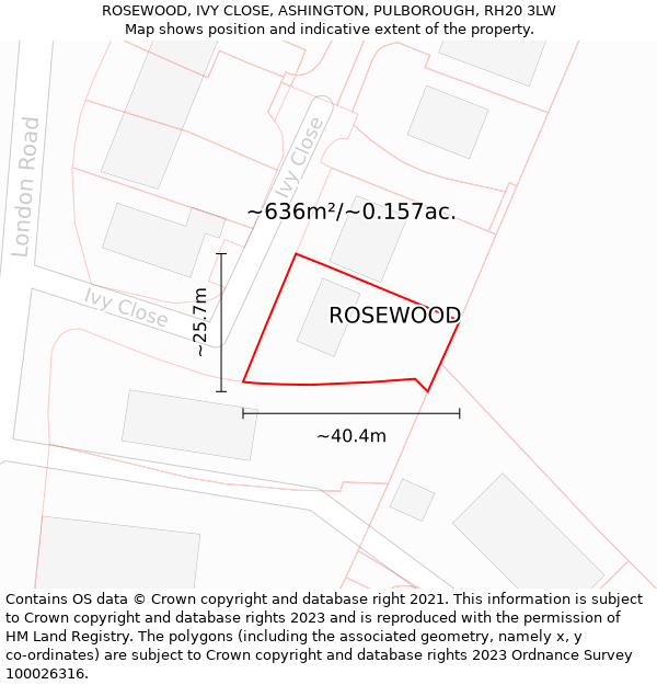 ROSEWOOD, IVY CLOSE, ASHINGTON, PULBOROUGH, RH20 3LW: Plot and title map