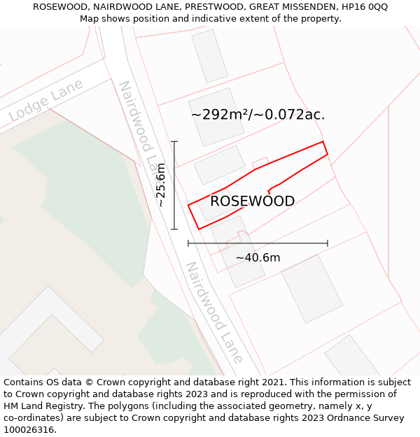 ROSEWOOD, NAIRDWOOD LANE, PRESTWOOD, GREAT MISSENDEN, HP16 0QQ: Plot and title map