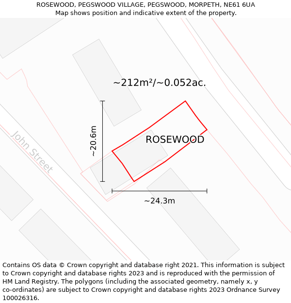 ROSEWOOD, PEGSWOOD VILLAGE, PEGSWOOD, MORPETH, NE61 6UA: Plot and title map