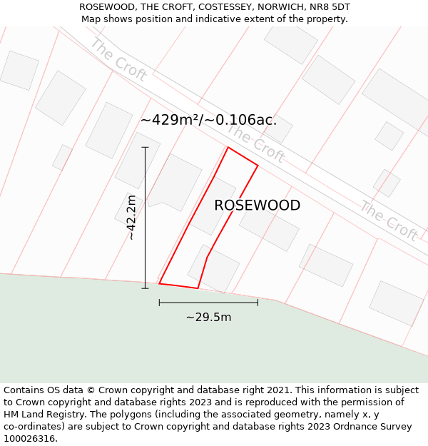 ROSEWOOD, THE CROFT, COSTESSEY, NORWICH, NR8 5DT: Plot and title map