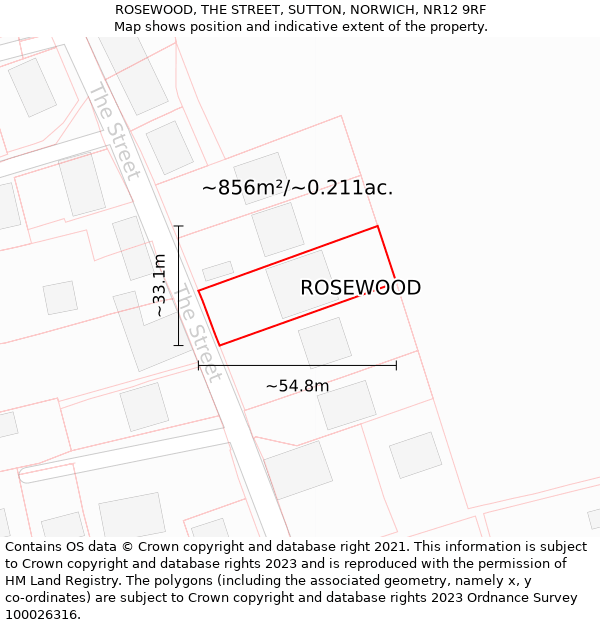 ROSEWOOD, THE STREET, SUTTON, NORWICH, NR12 9RF: Plot and title map