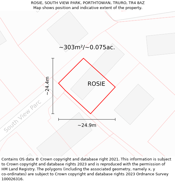 ROSIE, SOUTH VIEW PARK, PORTHTOWAN, TRURO, TR4 8AZ: Plot and title map