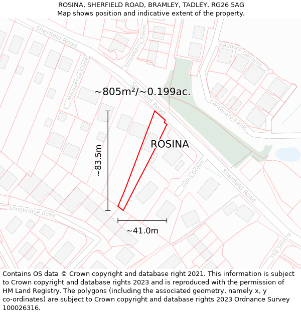 ROSINA, SHERFIELD ROAD, BRAMLEY, TADLEY, RG26 5AG: Plot and title map