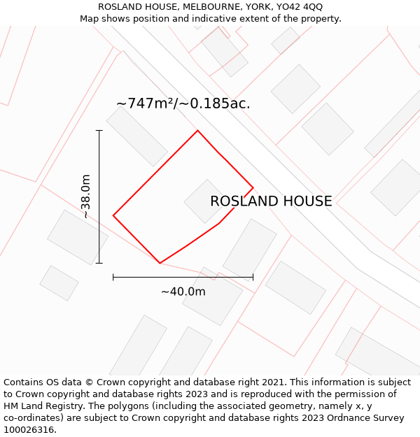 ROSLAND HOUSE, MELBOURNE, YORK, YO42 4QQ: Plot and title map