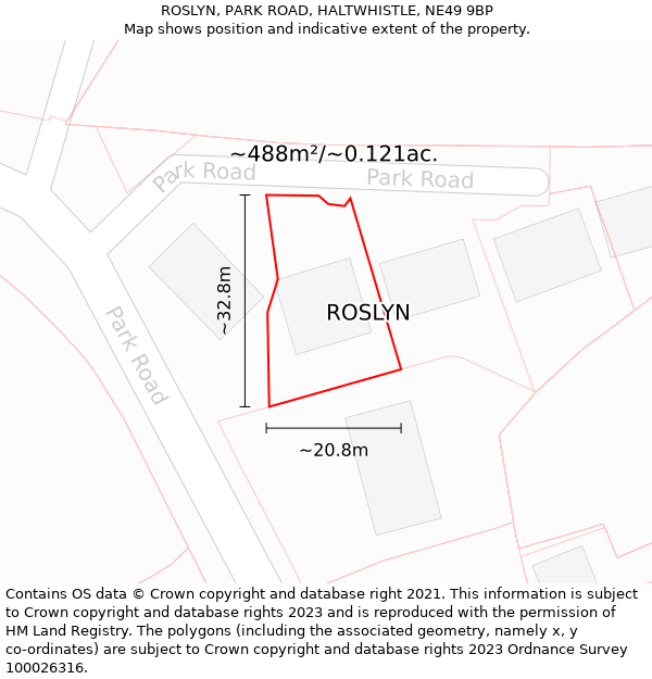 ROSLYN, PARK ROAD, HALTWHISTLE, NE49 9BP: Plot and title map