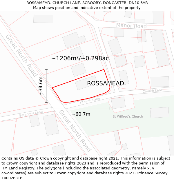 ROSSAMEAD, CHURCH LANE, SCROOBY, DONCASTER, DN10 6AR: Plot and title map
