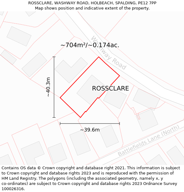 ROSSCLARE, WASHWAY ROAD, HOLBEACH, SPALDING, PE12 7PP: Plot and title map