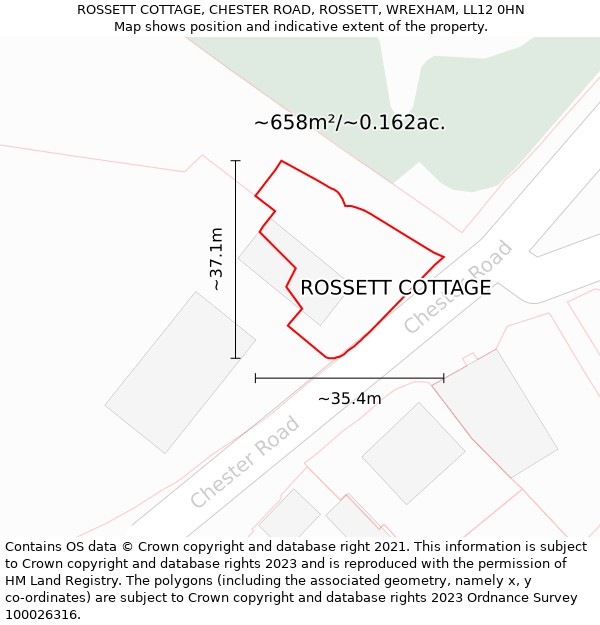 ROSSETT COTTAGE, CHESTER ROAD, ROSSETT, WREXHAM, LL12 0HN: Plot and title map