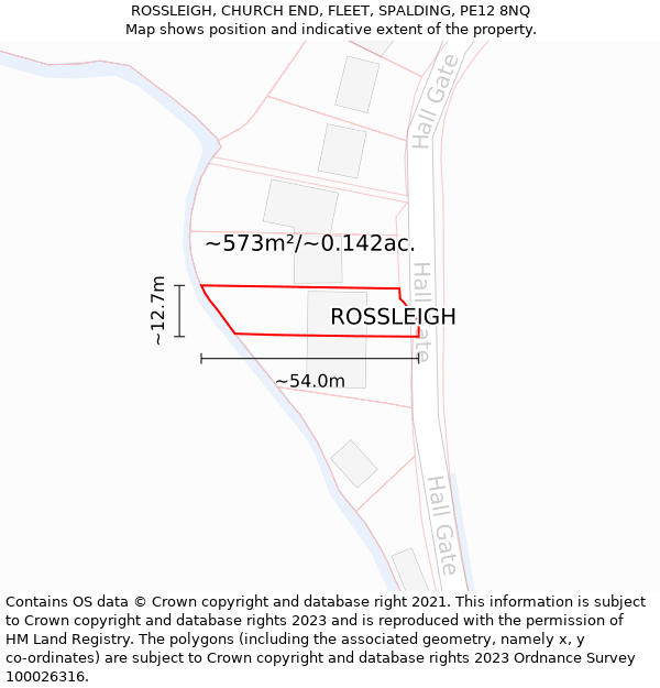 ROSSLEIGH, CHURCH END, FLEET, SPALDING, PE12 8NQ: Plot and title map