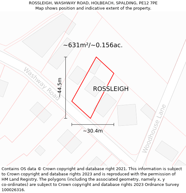 ROSSLEIGH, WASHWAY ROAD, HOLBEACH, SPALDING, PE12 7PE: Plot and title map