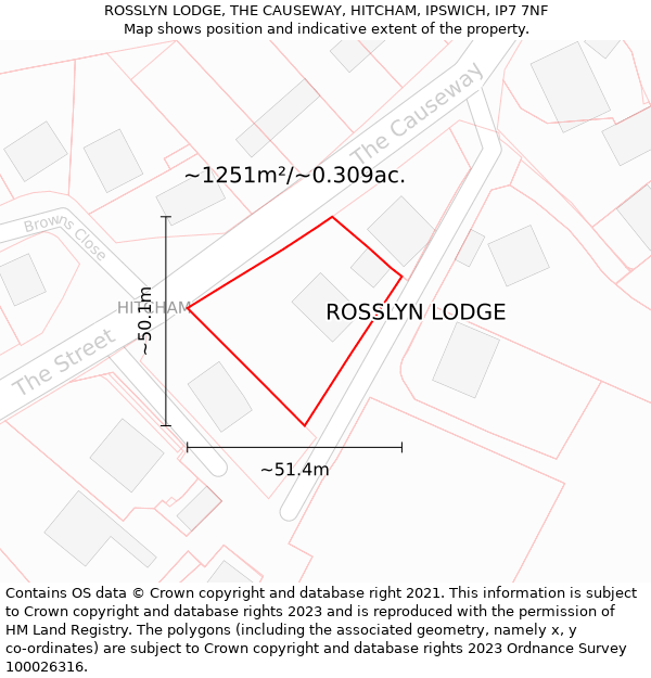 ROSSLYN LODGE, THE CAUSEWAY, HITCHAM, IPSWICH, IP7 7NF: Plot and title map