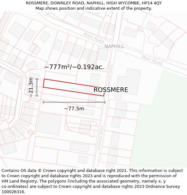 ROSSMERE, DOWNLEY ROAD, NAPHILL, HIGH WYCOMBE, HP14 4QY: Plot and title map