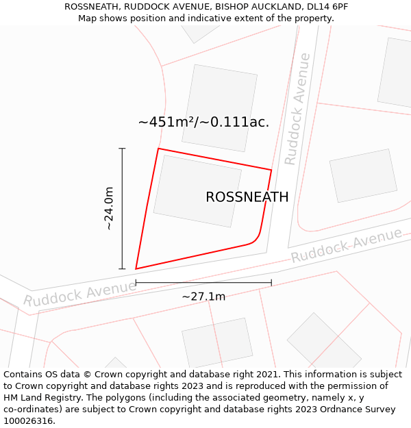 ROSSNEATH, RUDDOCK AVENUE, BISHOP AUCKLAND, DL14 6PF: Plot and title map