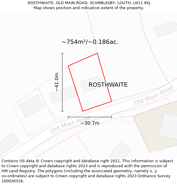 ROSTHWAITE, OLD MAIN ROAD, SCAMBLESBY, LOUTH, LN11 9XJ: Plot and title map