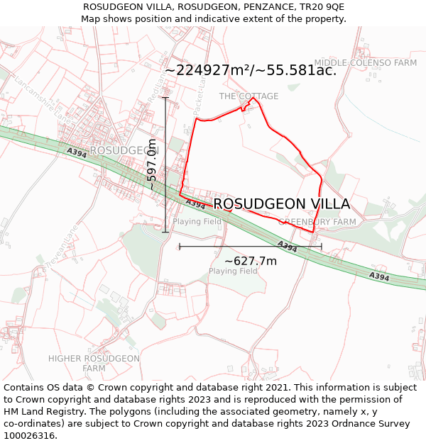 ROSUDGEON VILLA, ROSUDGEON, PENZANCE, TR20 9QE: Plot and title map