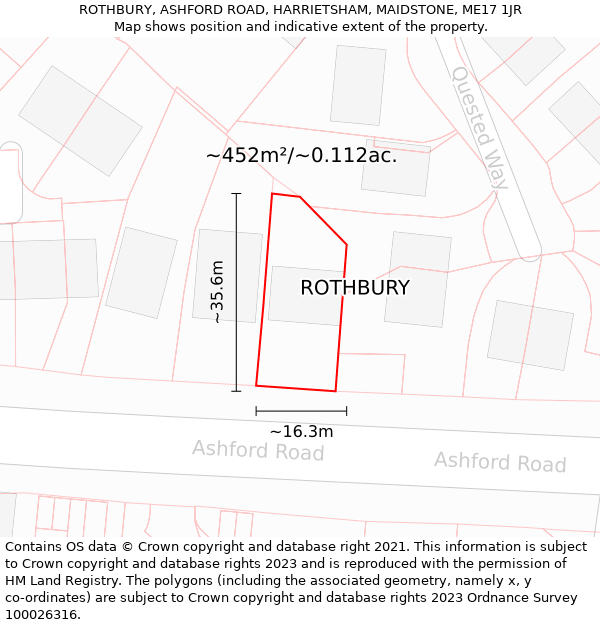 ROTHBURY, ASHFORD ROAD, HARRIETSHAM, MAIDSTONE, ME17 1JR: Plot and title map