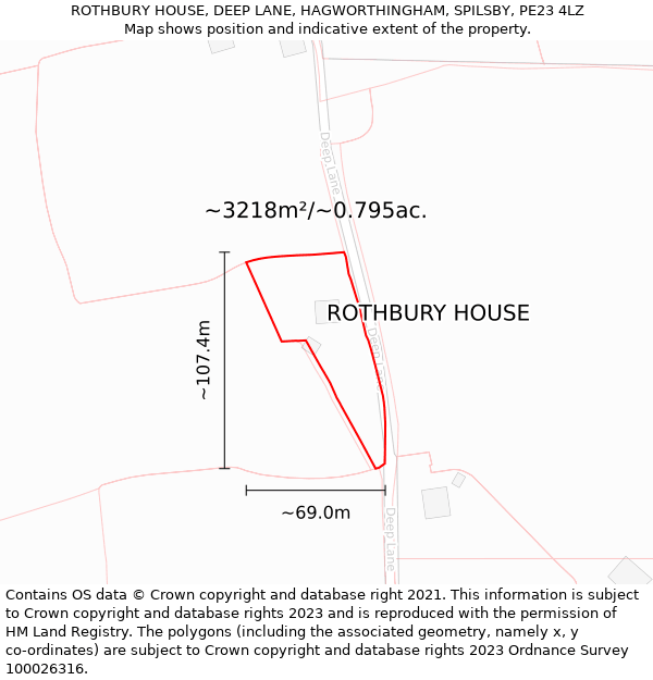 ROTHBURY HOUSE, DEEP LANE, HAGWORTHINGHAM, SPILSBY, PE23 4LZ: Plot and title map