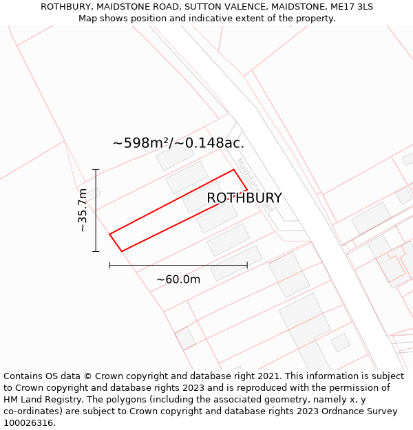 ROTHBURY, MAIDSTONE ROAD, SUTTON VALENCE, MAIDSTONE, ME17 3LS: Plot and title map