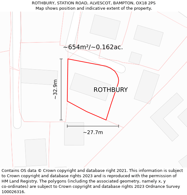 ROTHBURY, STATION ROAD, ALVESCOT, BAMPTON, OX18 2PS: Plot and title map