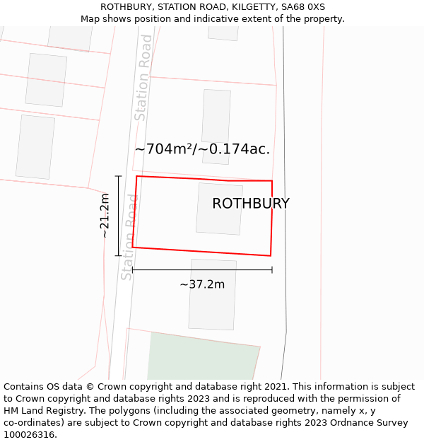 ROTHBURY, STATION ROAD, KILGETTY, SA68 0XS: Plot and title map