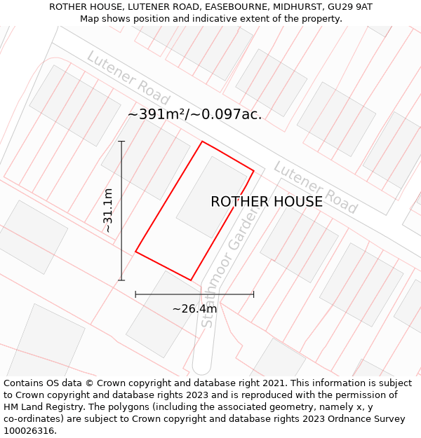 ROTHER HOUSE, LUTENER ROAD, EASEBOURNE, MIDHURST, GU29 9AT: Plot and title map