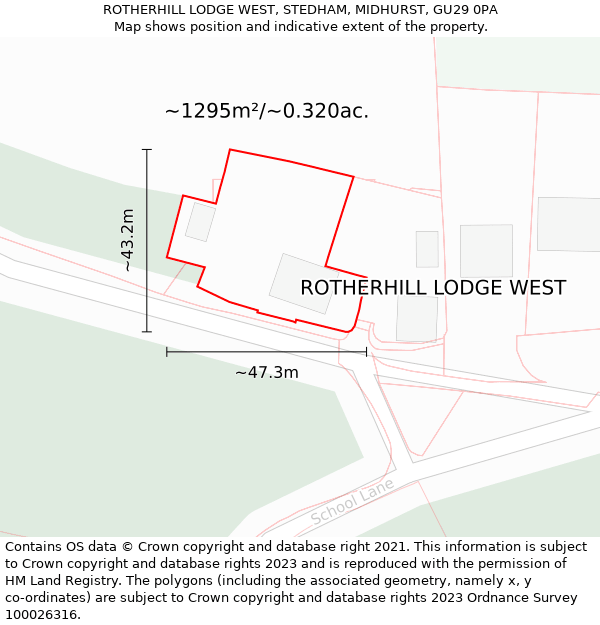 ROTHERHILL LODGE WEST, STEDHAM, MIDHURST, GU29 0PA: Plot and title map