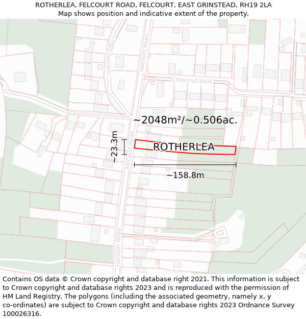 ROTHERLEA, FELCOURT ROAD, FELCOURT, EAST GRINSTEAD, RH19 2LA: Plot and title map
