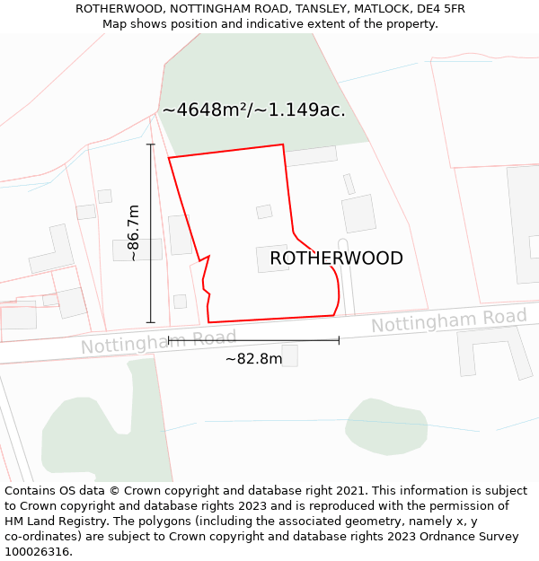 ROTHERWOOD, NOTTINGHAM ROAD, TANSLEY, MATLOCK, DE4 5FR: Plot and title map