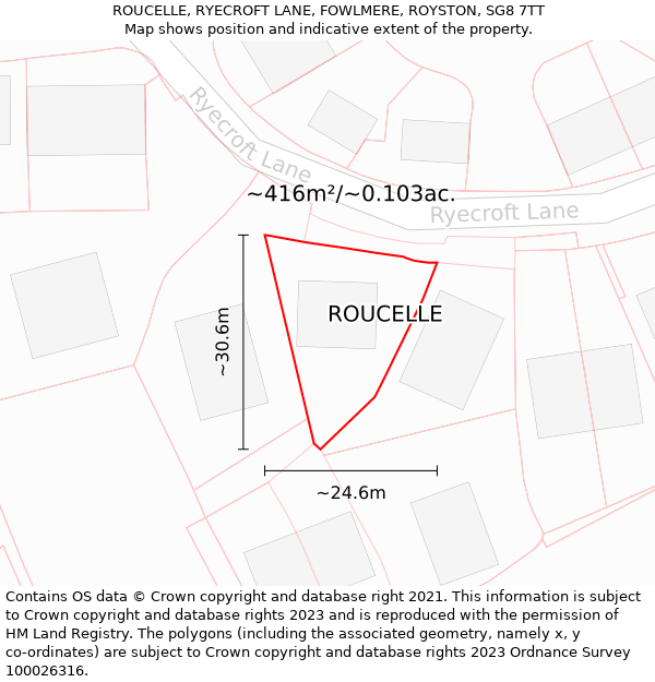 ROUCELLE, RYECROFT LANE, FOWLMERE, ROYSTON, SG8 7TT: Plot and title map