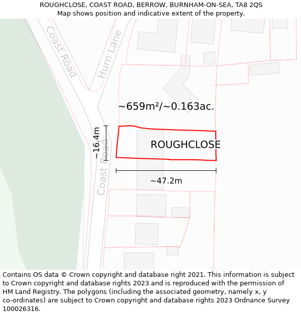 ROUGHCLOSE, COAST ROAD, BERROW, BURNHAM-ON-SEA, TA8 2QS: Plot and title map