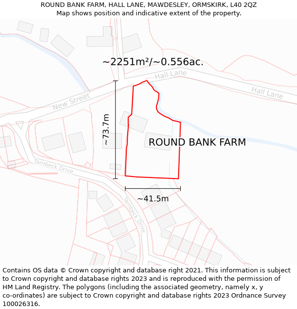 ROUND BANK FARM, HALL LANE, MAWDESLEY, ORMSKIRK, L40 2QZ: Plot and title map