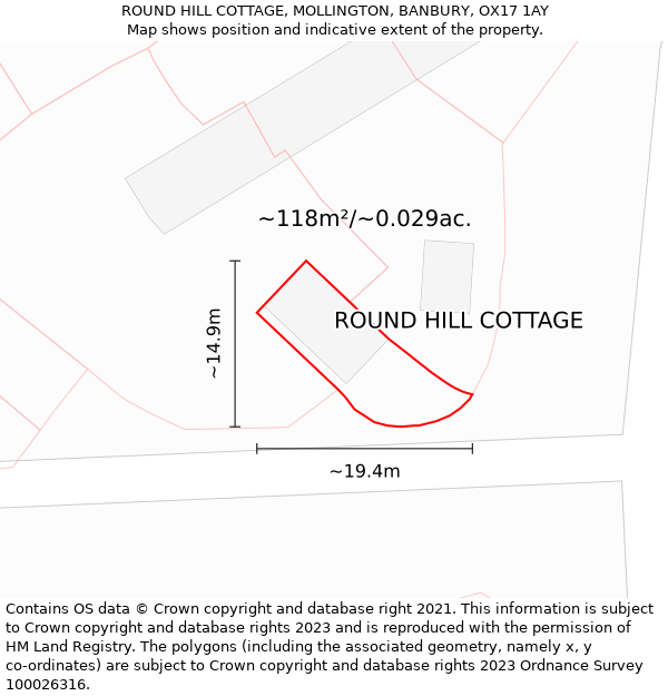 ROUND HILL COTTAGE, MOLLINGTON, BANBURY, OX17 1AY: Plot and title map