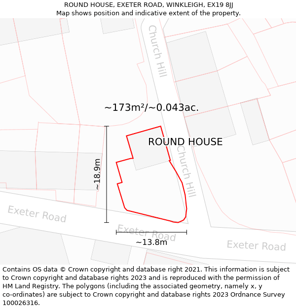 ROUND HOUSE, EXETER ROAD, WINKLEIGH, EX19 8JJ: Plot and title map