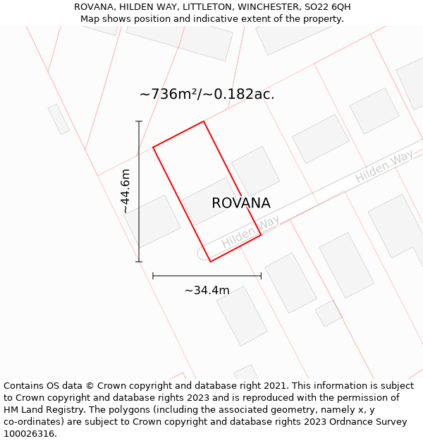 ROVANA, HILDEN WAY, LITTLETON, WINCHESTER, SO22 6QH: Plot and title map