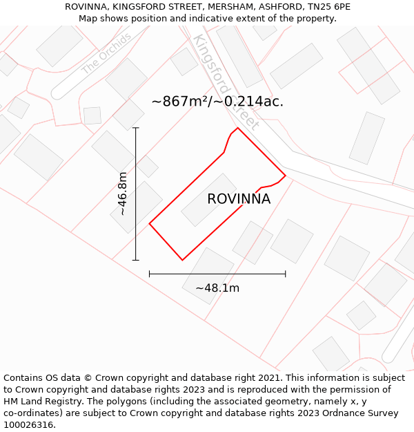 ROVINNA, KINGSFORD STREET, MERSHAM, ASHFORD, TN25 6PE: Plot and title map