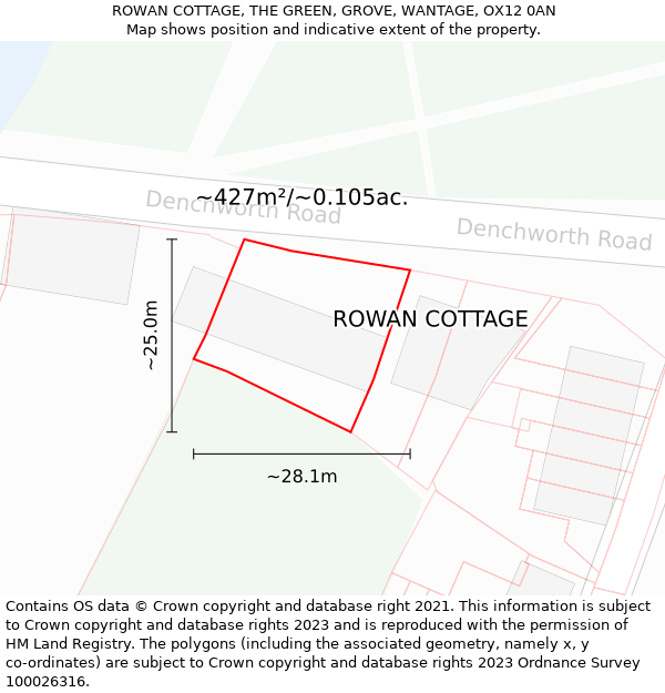 ROWAN COTTAGE, THE GREEN, GROVE, WANTAGE, OX12 0AN: Plot and title map