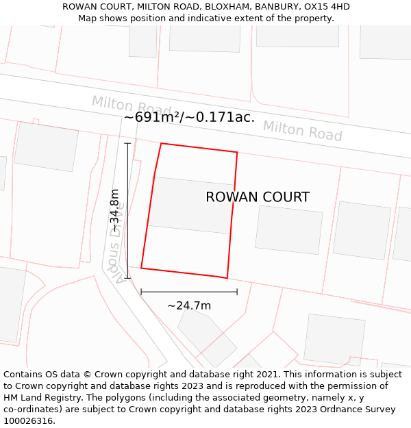 ROWAN COURT, MILTON ROAD, BLOXHAM, BANBURY, OX15 4HD: Plot and title map