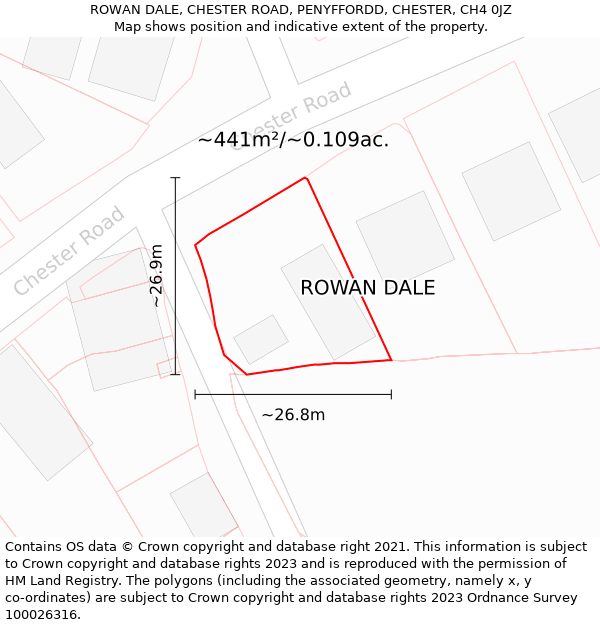 ROWAN DALE, CHESTER ROAD, PENYFFORDD, CHESTER, CH4 0JZ: Plot and title map