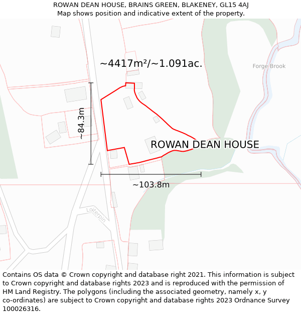 ROWAN DEAN HOUSE, BRAINS GREEN, BLAKENEY, GL15 4AJ: Plot and title map